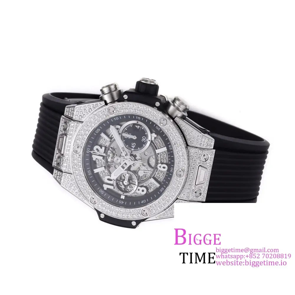 Big Bang Unico Chrono 42Mm All Diamond Bezel Skeleton Dial Black Rubber Strap Bbf A1280 Hublot