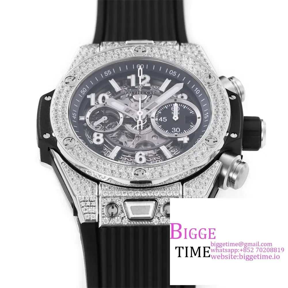 Big Bang Unico Chrono 42Mm All Diamond Bezel Skeleton Dial Black Rubber Strap Bbf A1280 Hublot