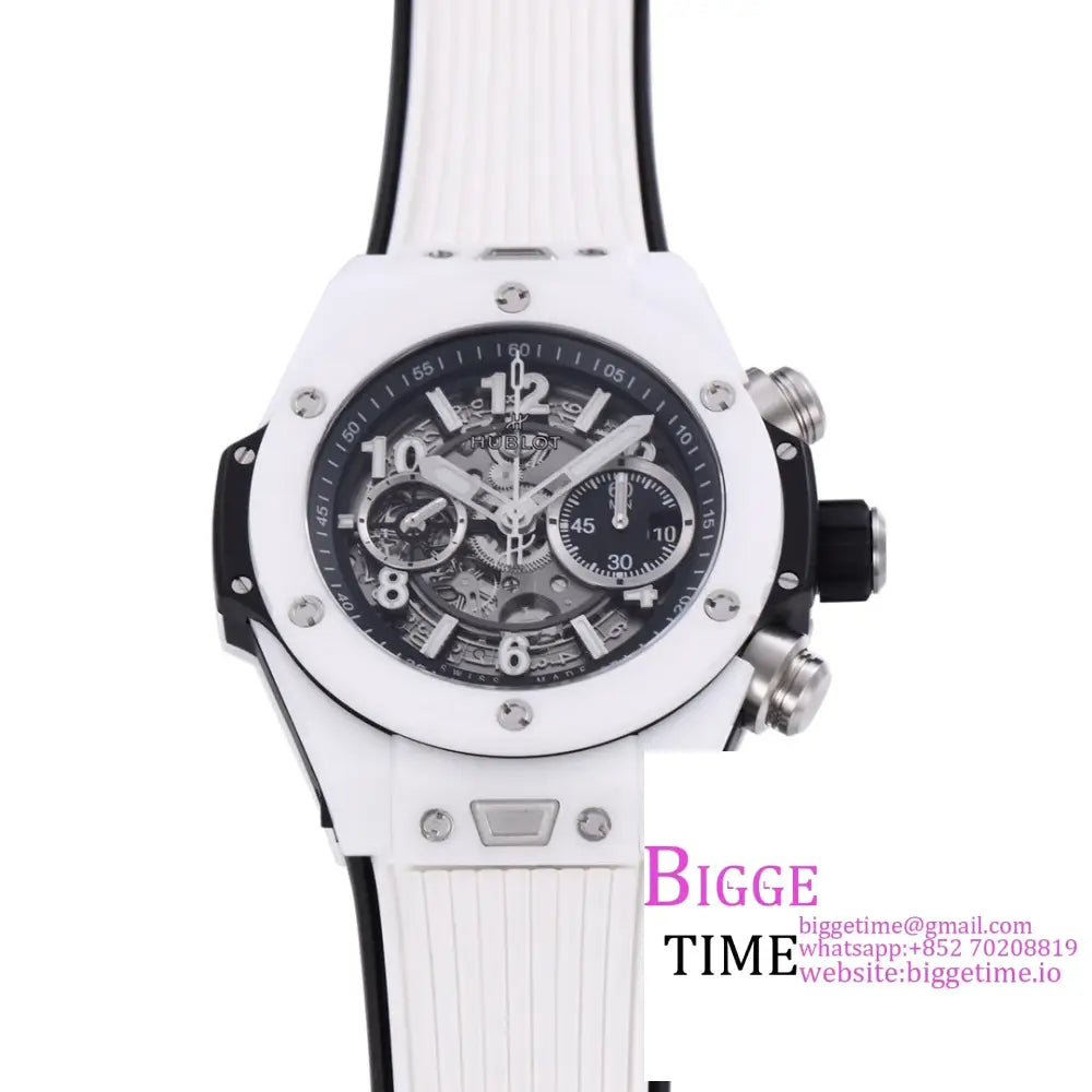 Big Bang Unico Chrono 42Mm Black Ceramic Bezel Skeleton Dial White Rubber Strap Bbf A1280 Hublot