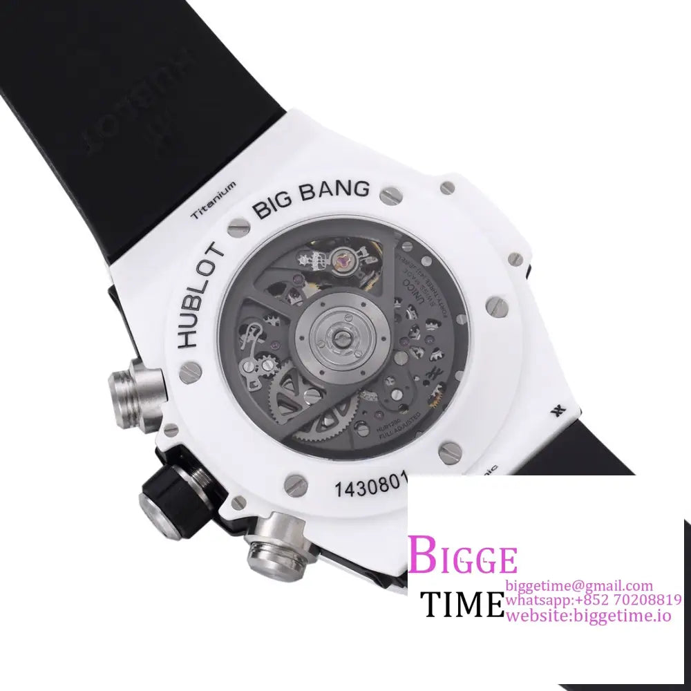 Big Bang Unico Chrono 42Mm Black Ceramic Bezel Skeleton Dial White Rubber Strap Bbf A1280 Hublot