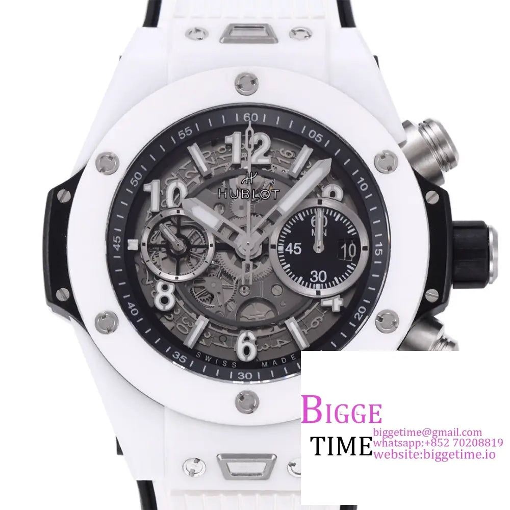 Big Bang Unico Chrono 42Mm Black Ceramic Bezel Skeleton Dial White Rubber Strap Bbf A1280 Hublot