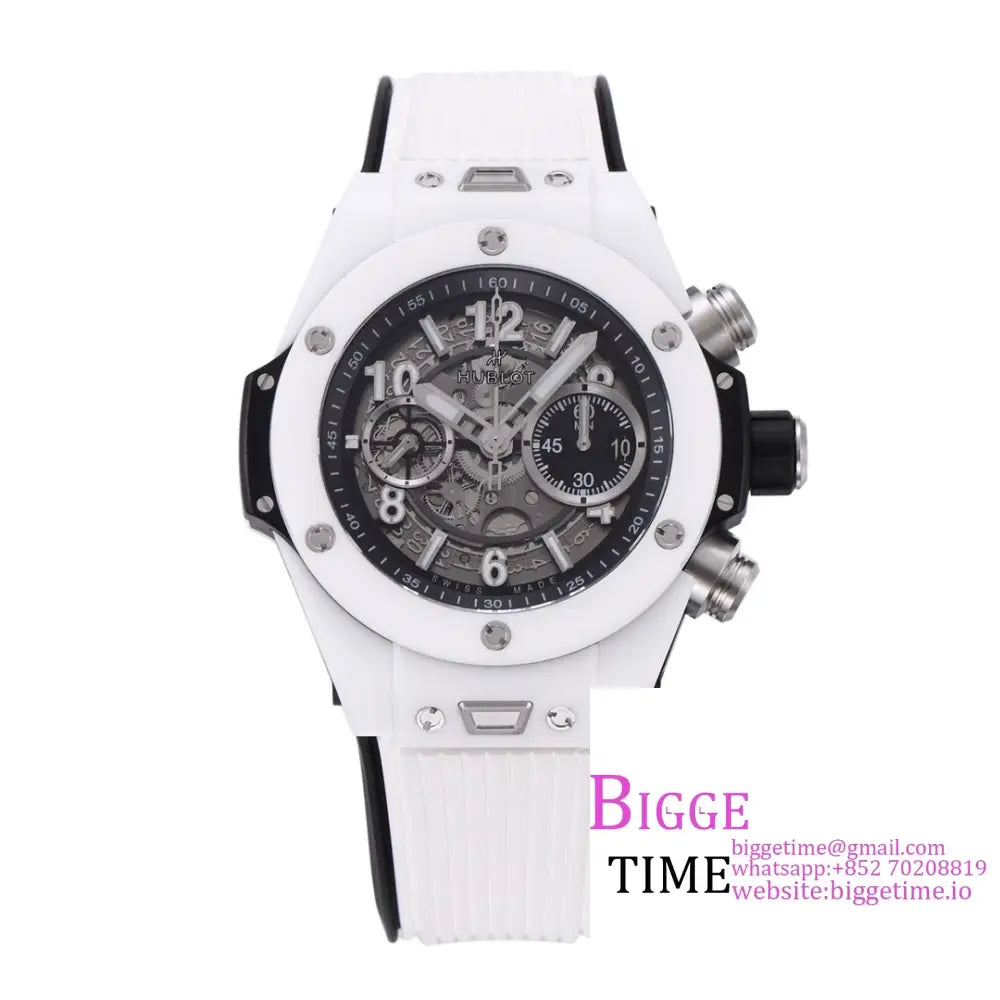 Big Bang Unico Chrono 42Mm Black Ceramic Bezel Skeleton Dial White Rubber Strap Bbf A1280 Option1