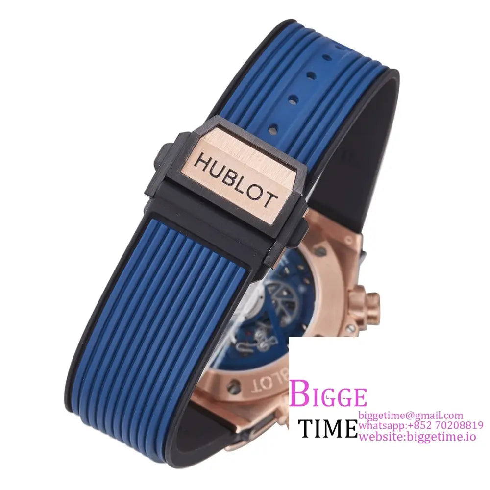 Big Bang Unico Chrono 42Mm Blue Ceramic Bezel Rg Skeleton Dial Rubber Strap Bbf A1280 Hublot