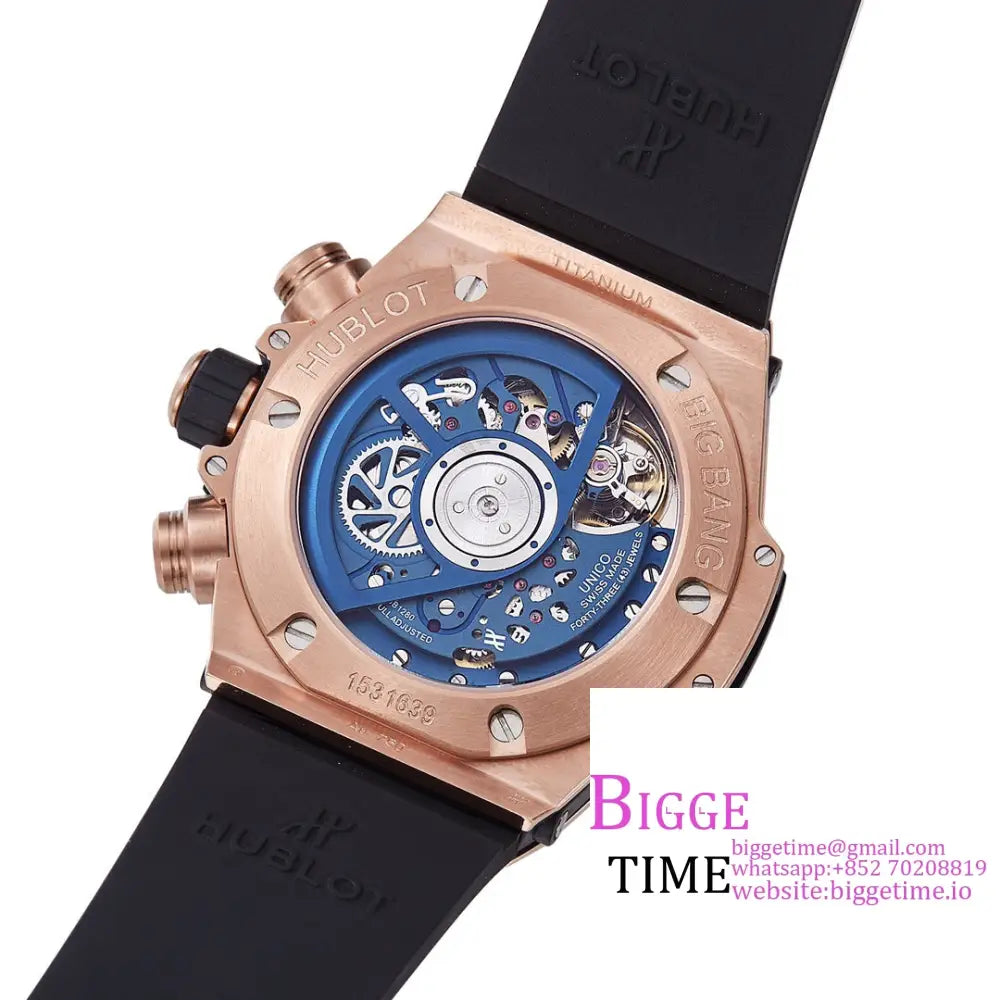 Big Bang Unico Chrono 42Mm Blue Ceramic Bezel Rg Skeleton Dial Rubber Strap Bbf A1280 Hublot