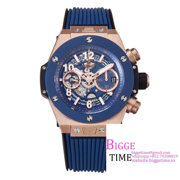 Big Bang Unico Chrono 42Mm Blue Ceramic Bezel Rg Skeleton Dial Rubber Strap Bbf A1280 Option1 Hublot