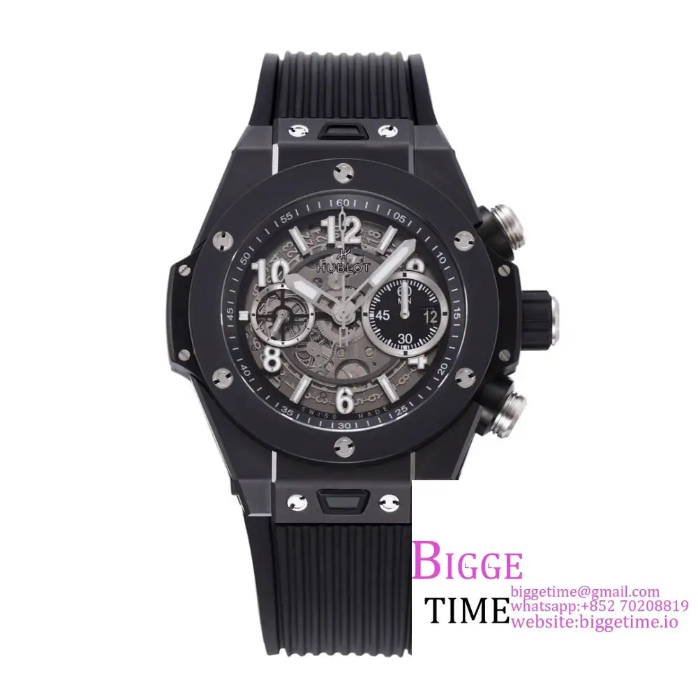 Big Bang Unico Chrono 42Mm Blue Ceramic Bezel Skeleton Dial Black Rubber Strap Bbf A1280 Hublot