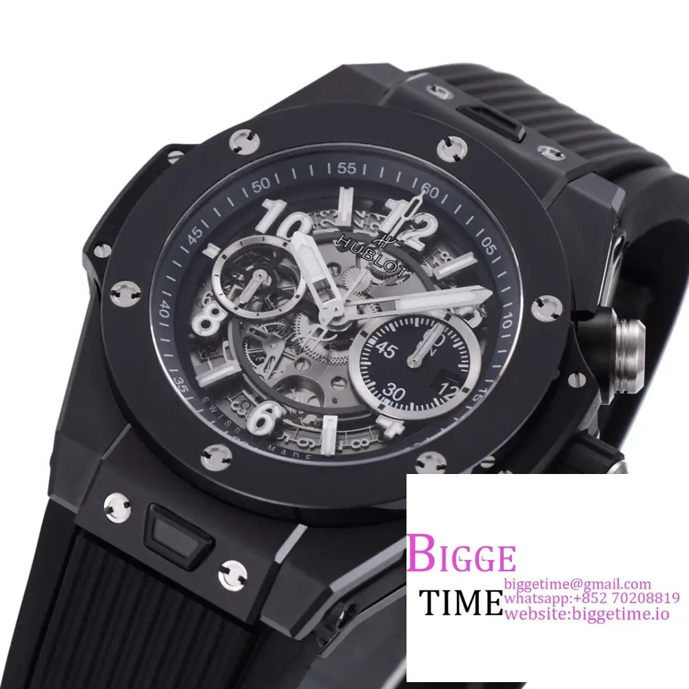 Big Bang Unico Chrono 42Mm Blue Ceramic Bezel Skeleton Dial Black Rubber Strap Bbf A1280 Hublot