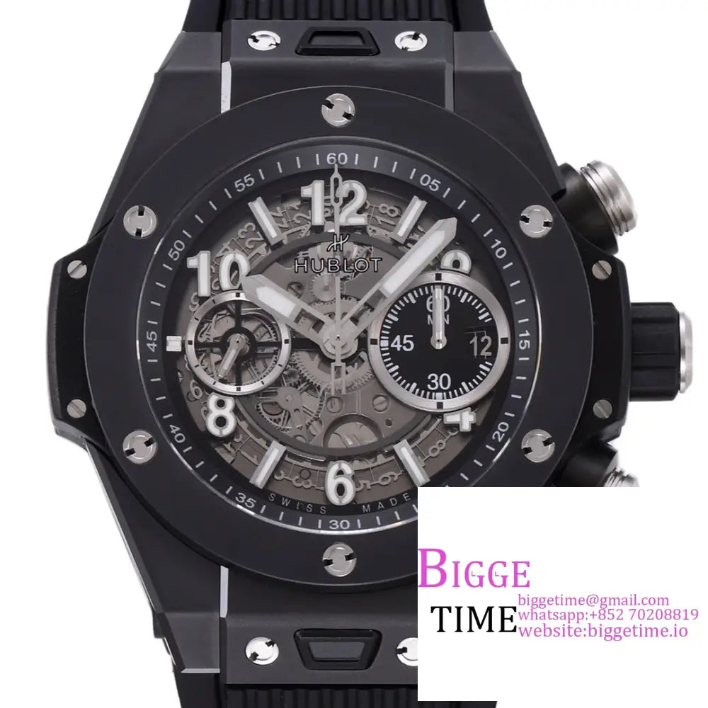 Big Bang Unico Chrono 42Mm Blue Ceramic Bezel Skeleton Dial Black Rubber Strap Bbf A1280 Hublot