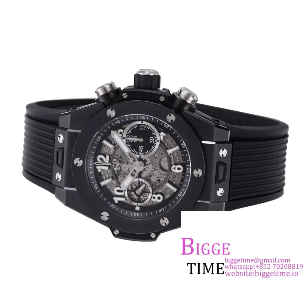 Big Bang Unico Chrono 42Mm Blue Ceramic Bezel Skeleton Dial Black Rubber Strap Bbf A1280 Hublot