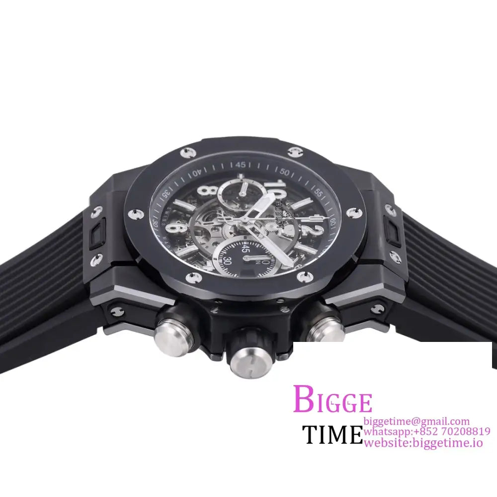 Big Bang Unico Chrono 42Mm Blue Ceramic Bezel Skeleton Dial Black Rubber Strap Bbf A1280 Hublot