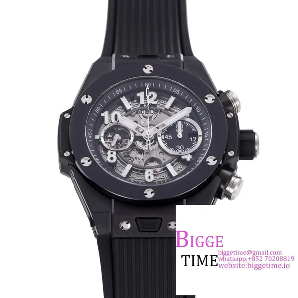 Big Bang Unico Chrono 42Mm Blue Ceramic Bezel Skeleton Dial Black Rubber Strap Bbf A1280 Option1