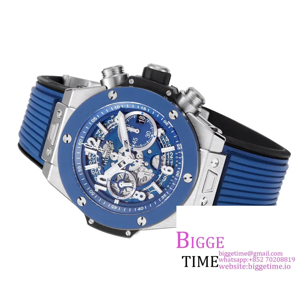 Big Bang Unico Chrono 42Mm Blue Ceramic Bezel Skeleton Dial Rubber Strap Bbf A1280 Hublot