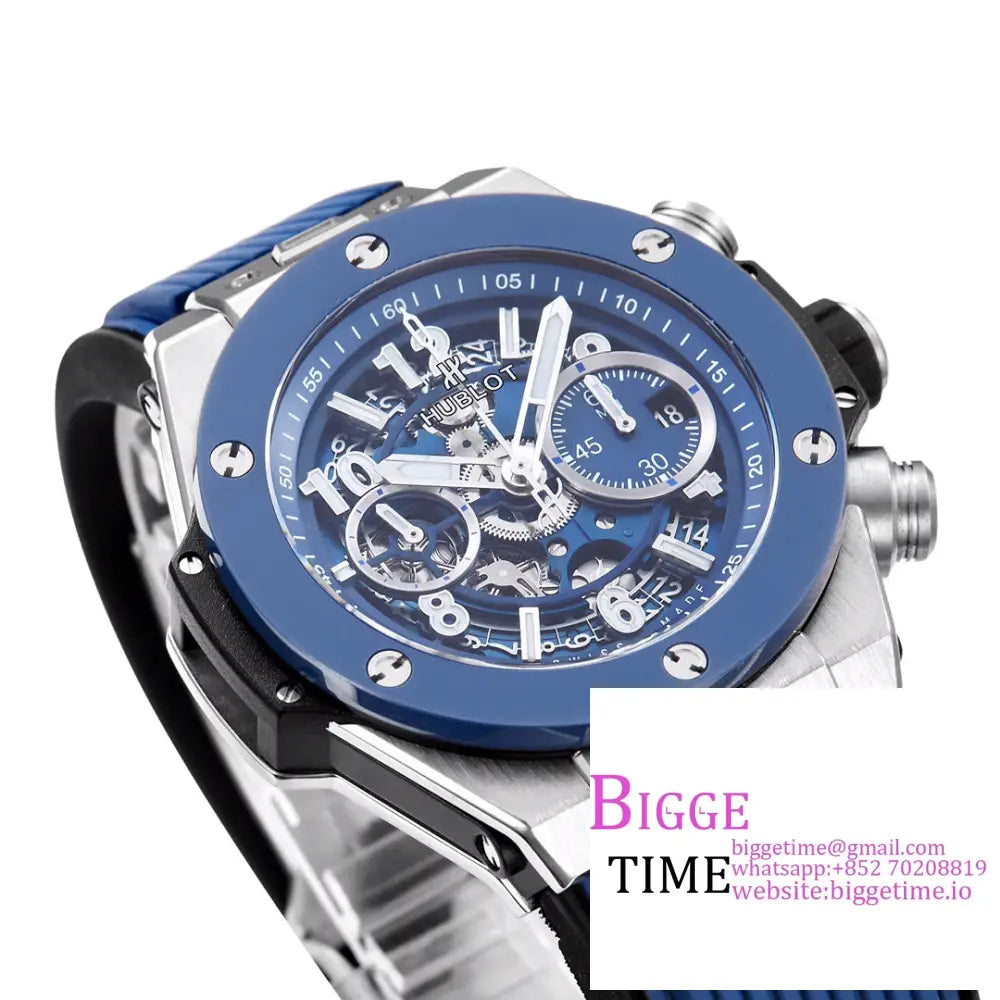 Big Bang Unico Chrono 42Mm Blue Ceramic Bezel Skeleton Dial Rubber Strap Bbf A1280 Hublot