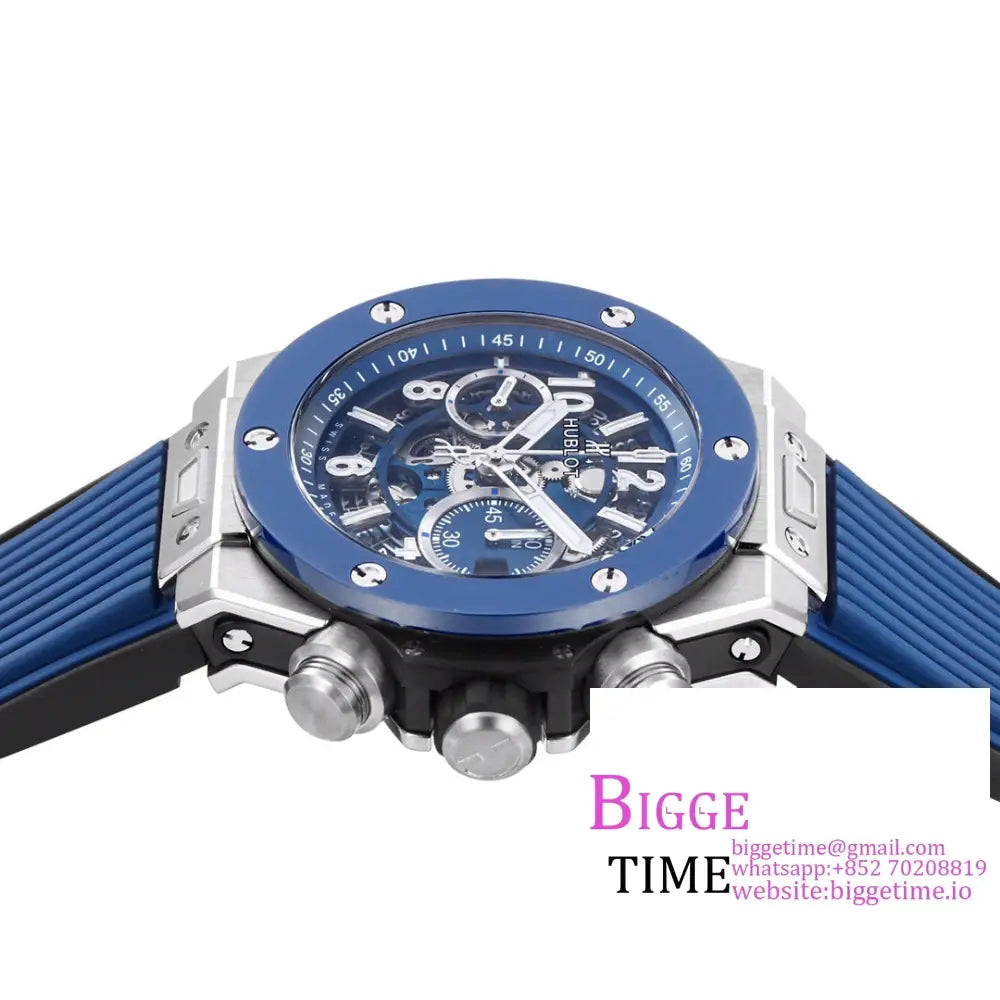 Big Bang Unico Chrono 42Mm Blue Ceramic Bezel Skeleton Dial Rubber Strap Bbf A1280 Hublot