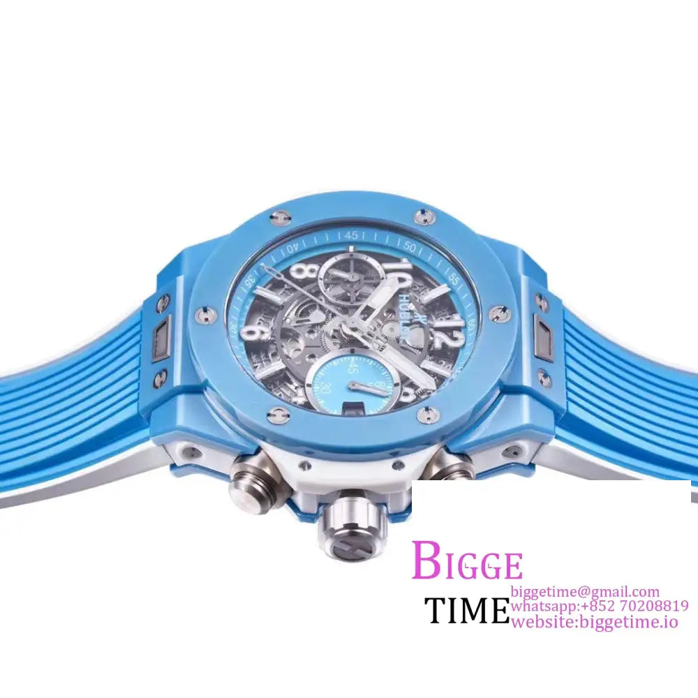 Big Bang Unico Chrono 42Mm Blue Ceramic Bezel Skeleton Dial Rubber Strap Bbf A1280 Hublot