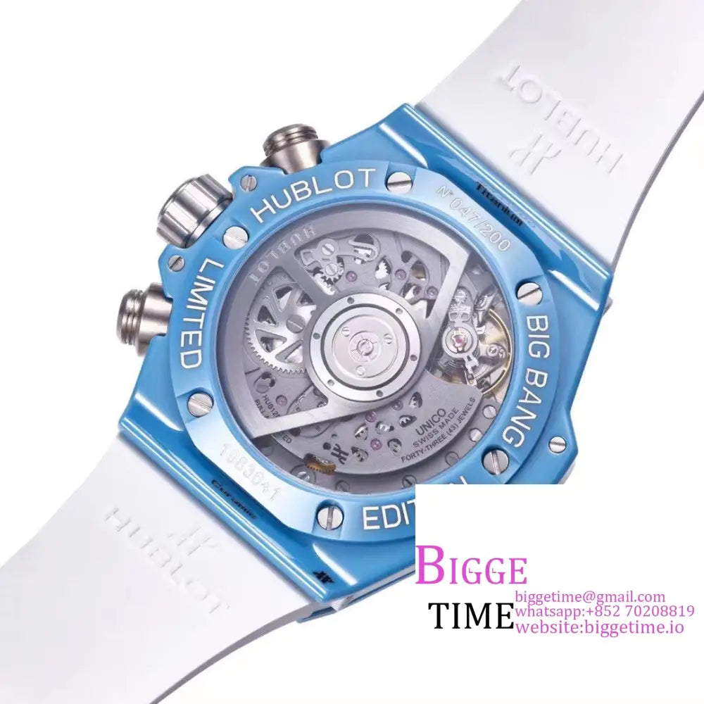 Big Bang Unico Chrono 42Mm Blue Ceramic Bezel Skeleton Dial Rubber Strap Bbf A1280 Hublot