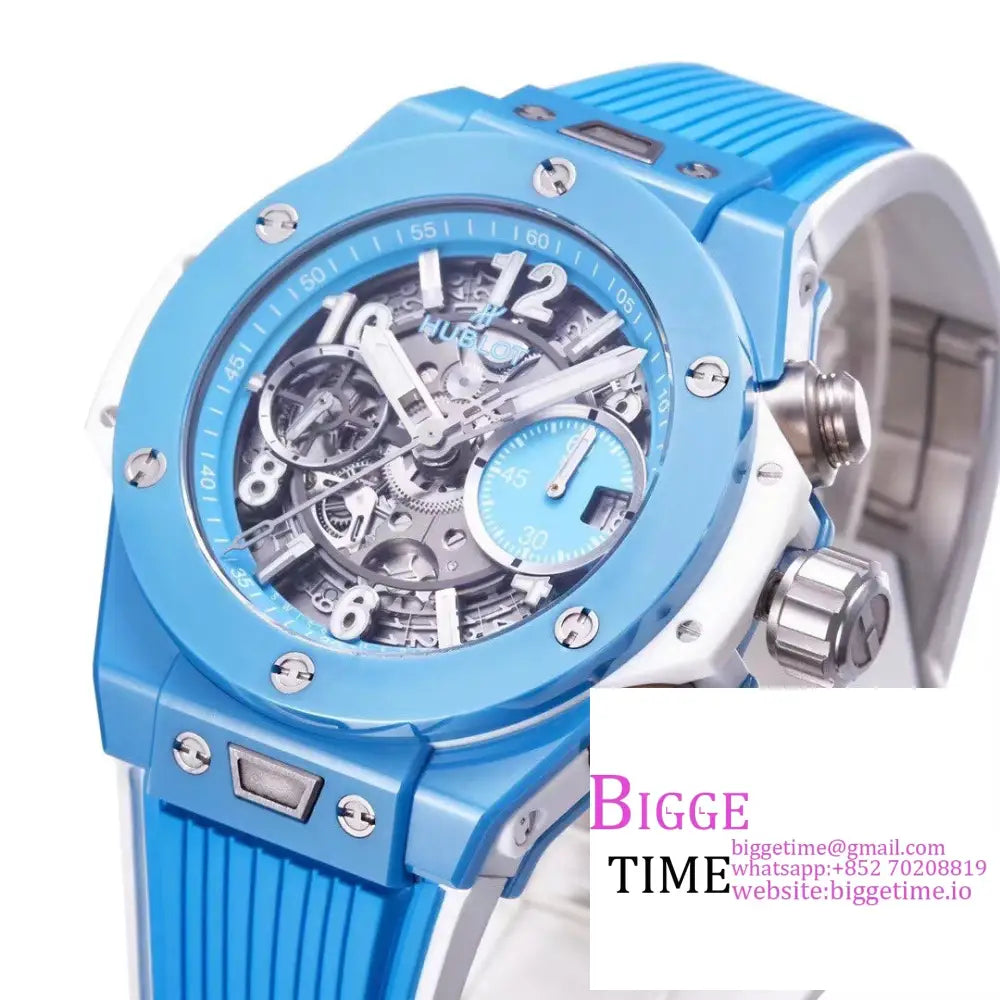 Big Bang Unico Chrono 42Mm Blue Ceramic Bezel Skeleton Dial Rubber Strap Bbf A1280 Hublot