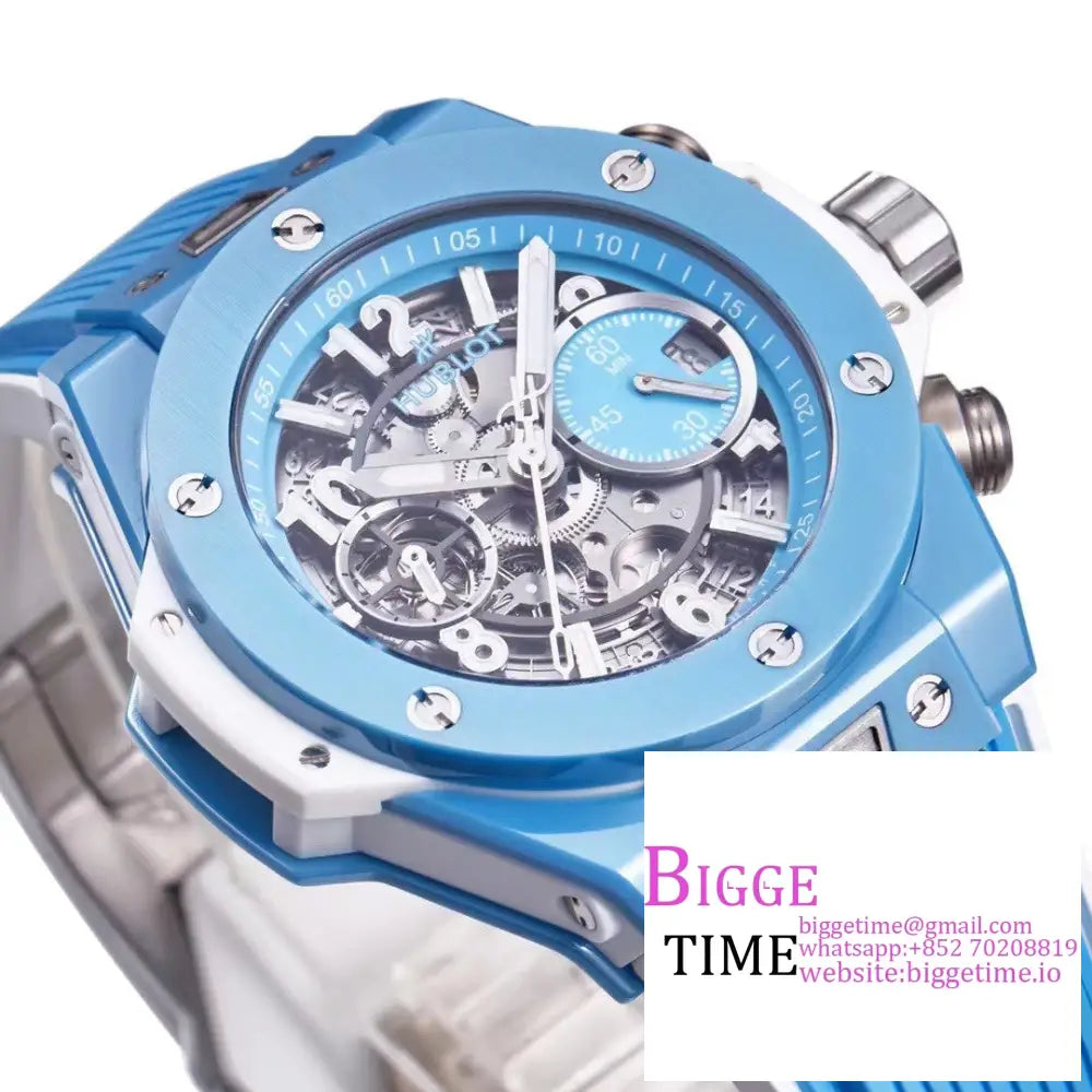 Big Bang Unico Chrono 42Mm Blue Ceramic Bezel Skeleton Dial Rubber Strap Bbf A1280 Hublot