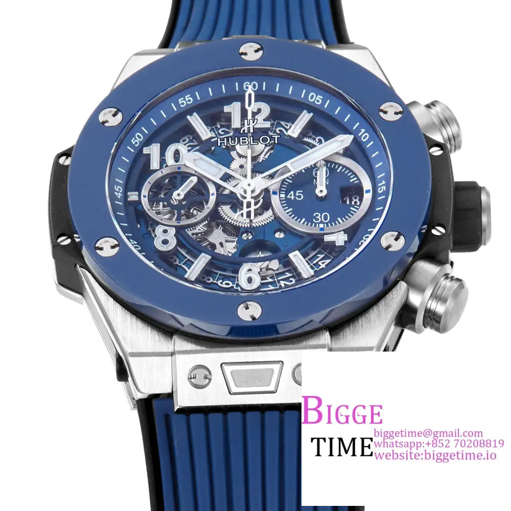 Big Bang Unico Chrono 42Mm Blue Ceramic Bezel Skeleton Dial Rubber Strap Bbf A1280 Hublot