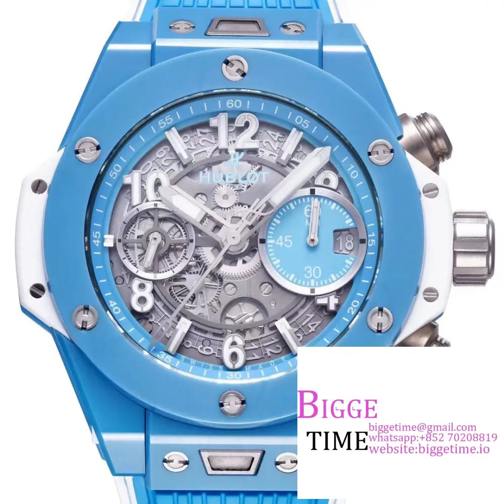 Big Bang Unico Chrono 42Mm Blue Ceramic Bezel Skeleton Dial Rubber Strap Bbf A1280 Hublot