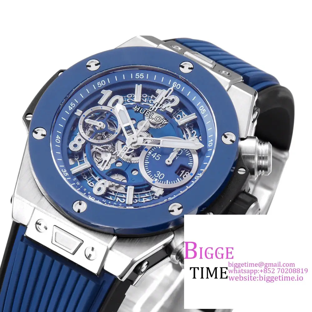 Big Bang Unico Chrono 42Mm Blue Ceramic Bezel Skeleton Dial Rubber Strap Bbf A1280 Hublot