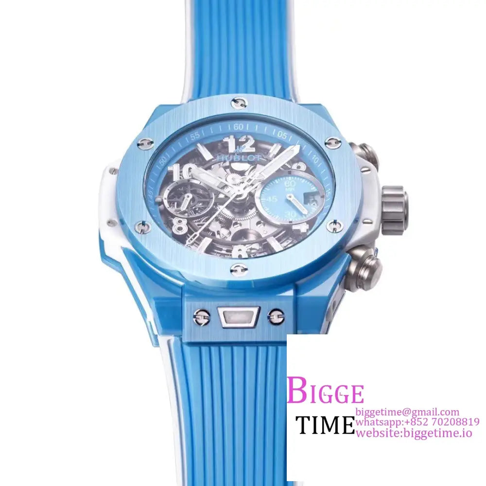 Big Bang Unico Chrono 42Mm Blue Ceramic Bezel Skeleton Dial Rubber Strap Bbf A1280 Hublot