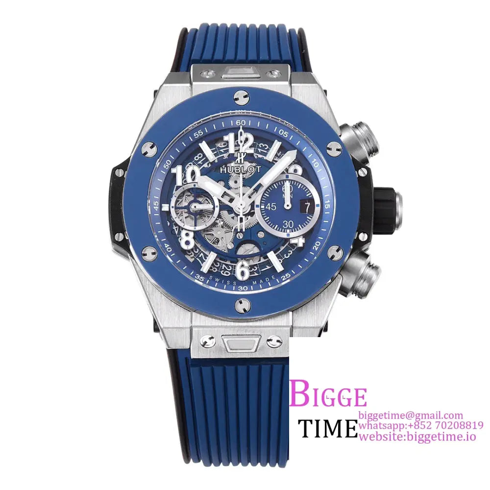 Big Bang Unico Chrono 42Mm Blue Ceramic Bezel Skeleton Dial Rubber Strap Bbf A1280 Option1 Hublot