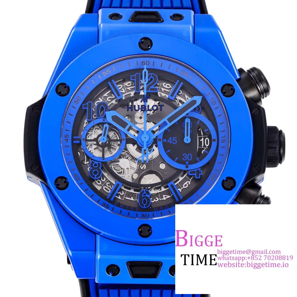 Big Bang Unico Chrono 42Mm Deep Blue Ceramic Bezel Skeleton Dial Rubber Strap Bbf A1280 Hublot