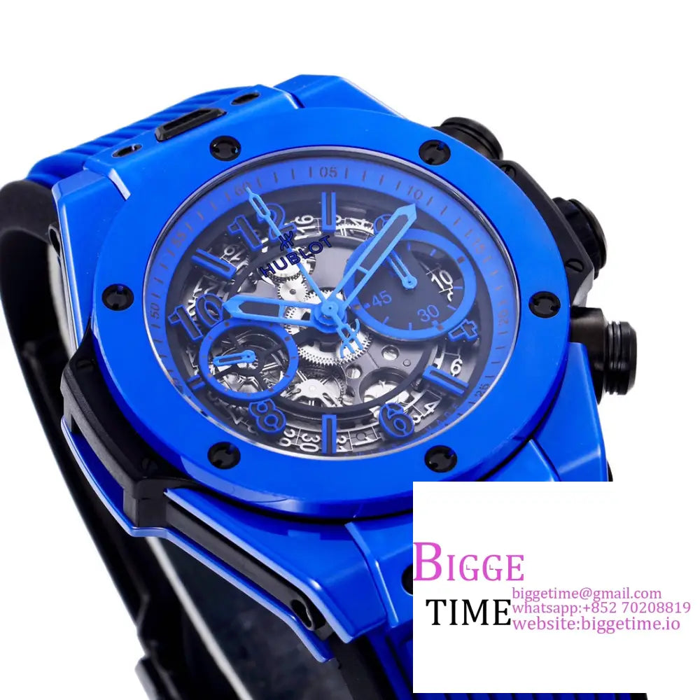 Big Bang Unico Chrono 42Mm Deep Blue Ceramic Bezel Skeleton Dial Rubber Strap Bbf A1280 Hublot