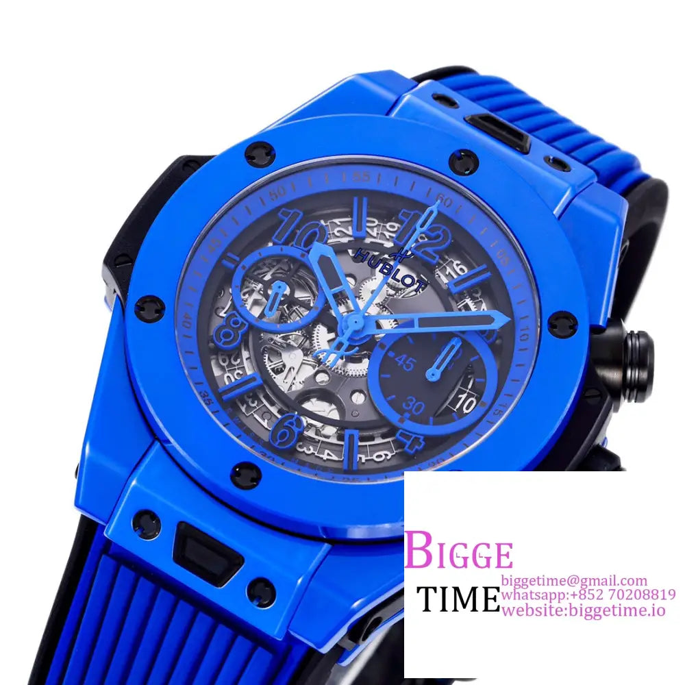 Big Bang Unico Chrono 42Mm Deep Blue Ceramic Bezel Skeleton Dial Rubber Strap Bbf A1280 Hublot