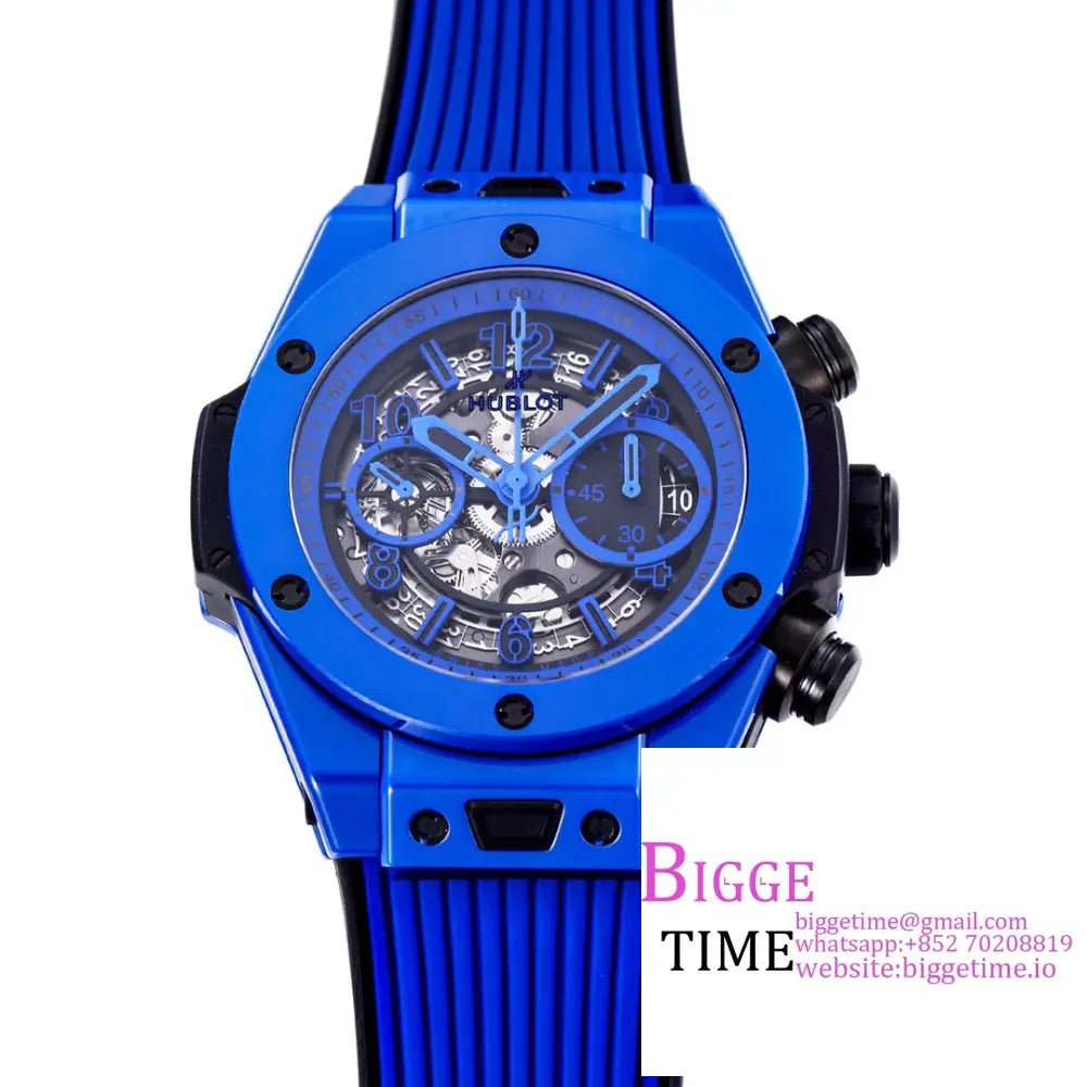 Big Bang Unico Chrono 42Mm Deep Blue Ceramic Bezel Skeleton Dial Rubber Strap Bbf A1280 Hublot