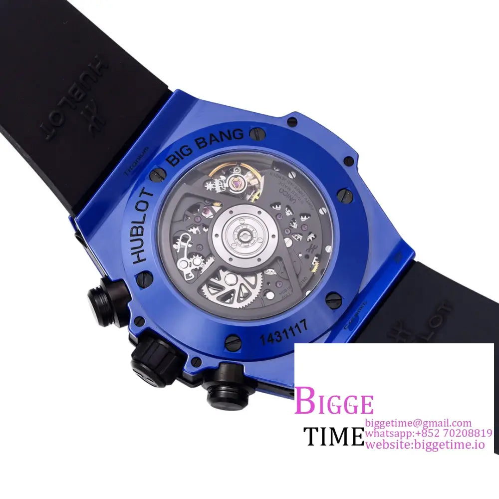 Big Bang Unico Chrono 42Mm Deep Blue Ceramic Bezel Skeleton Dial Rubber Strap Bbf A1280 Hublot