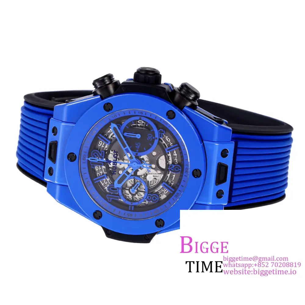 Big Bang Unico Chrono 42Mm Deep Blue Ceramic Bezel Skeleton Dial Rubber Strap Bbf A1280 Hublot