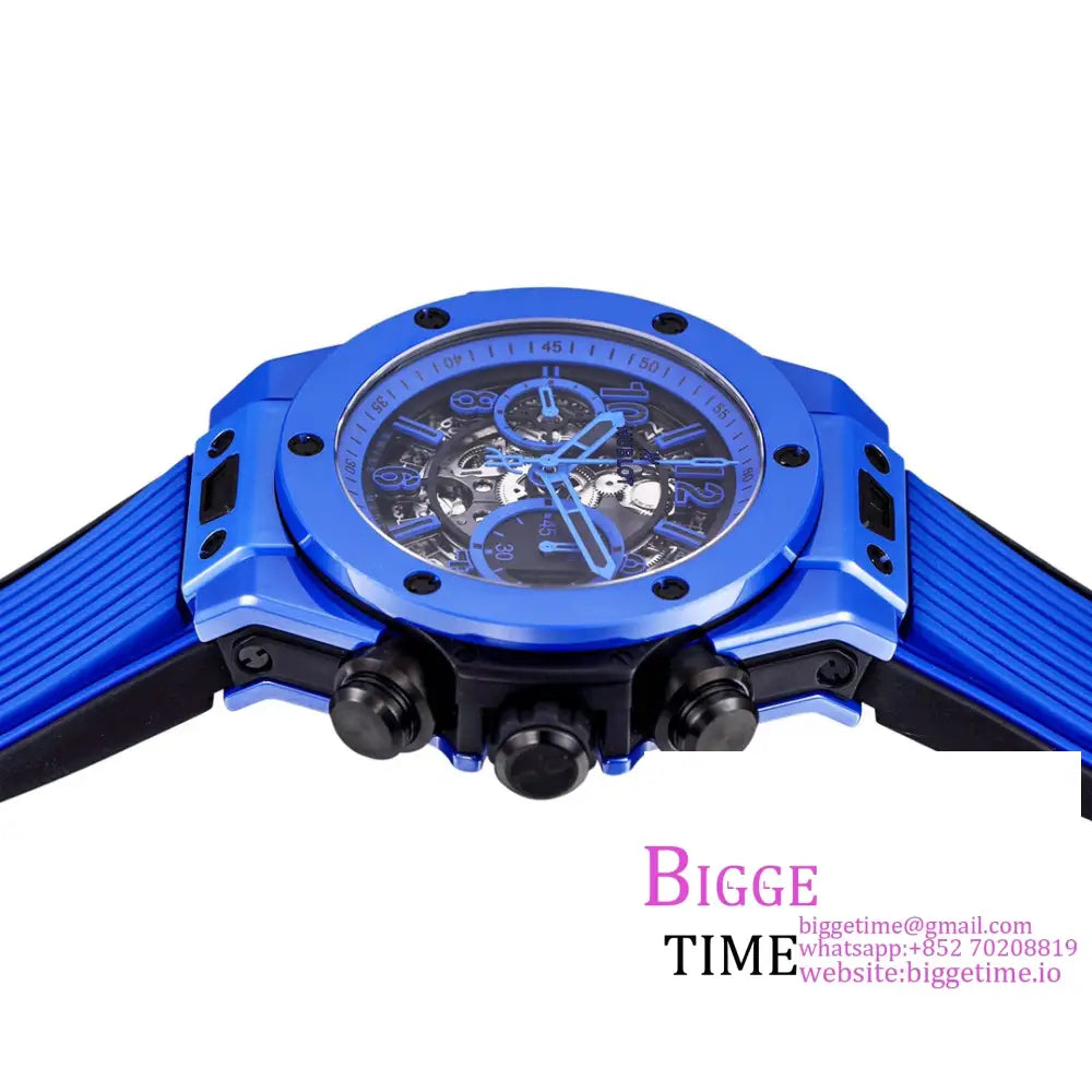 Big Bang Unico Chrono 42Mm Deep Blue Ceramic Bezel Skeleton Dial Rubber Strap Bbf A1280 Hublot