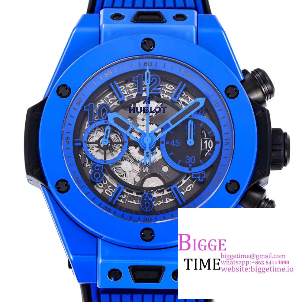 Big Bang Unico Chrono 42Mm Deep Blue Ceramic Bezel Skeleton Dial Rubber Strap Bbf A1280 Hublot