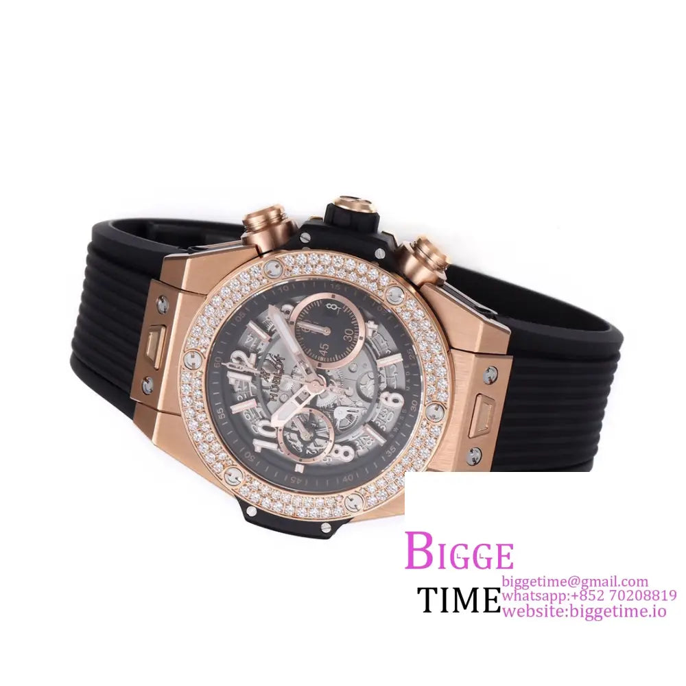 Big Bang Unico Chrono 42Mm Diamond Bezel Rg Skeleton Dial Black Rubber Strap Bbf A1280 Hublot