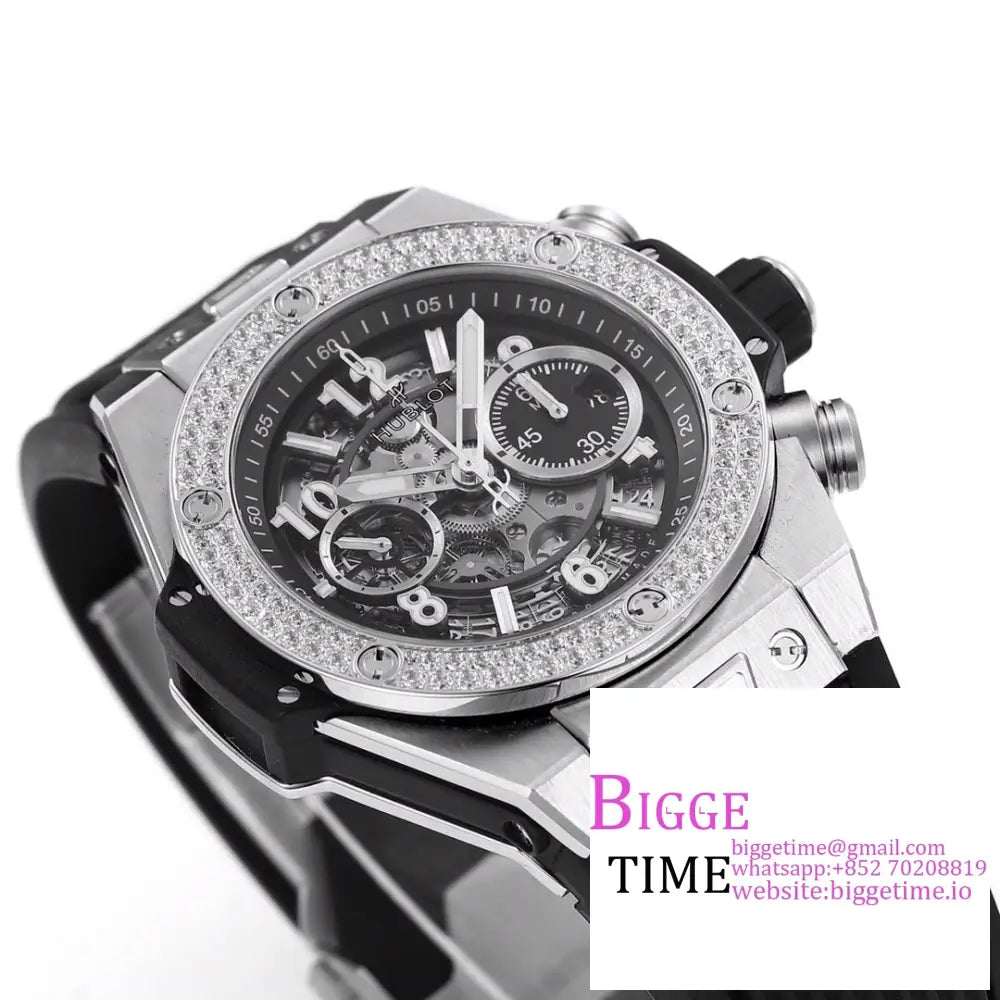 Big Bang Unico Chrono 42Mm Diamond Bezel Skeleton Dial Black Rubber Strap Bbf A1280 Hublot