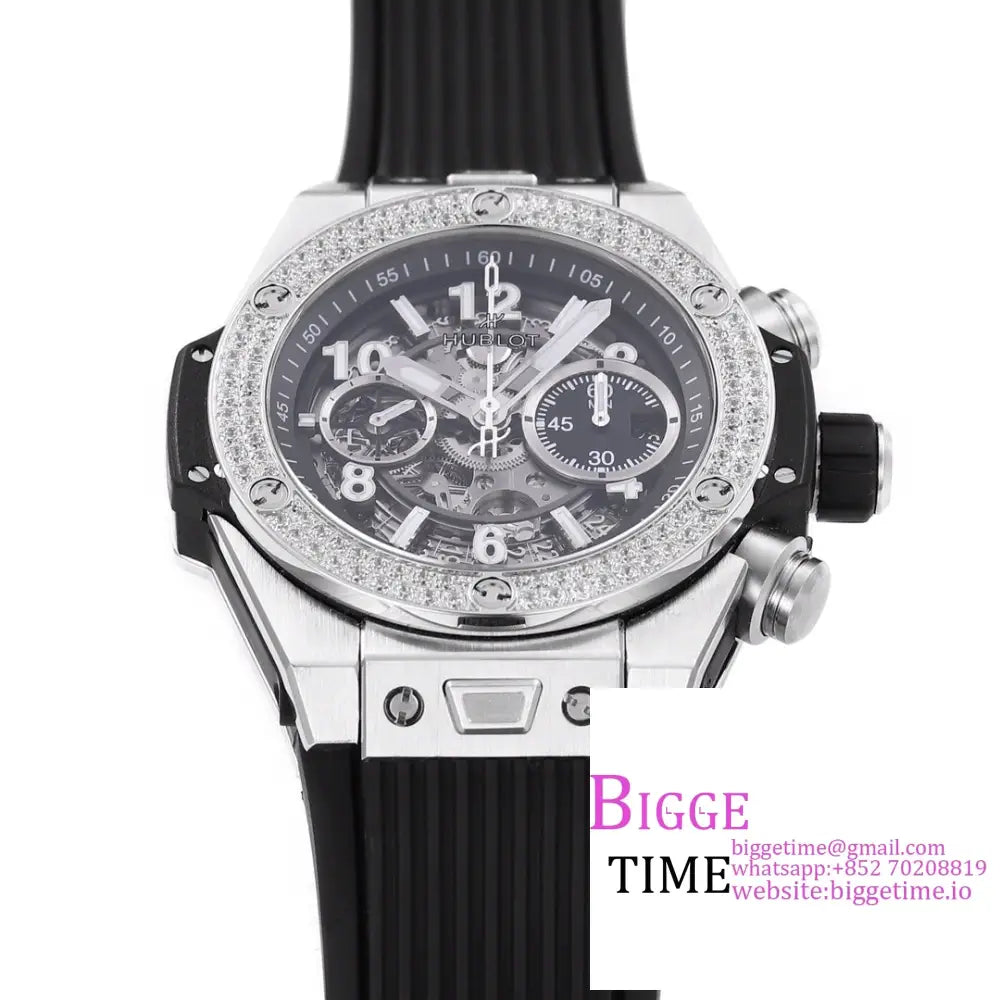 Big Bang Unico Chrono 42Mm Diamond Bezel Skeleton Dial Black Rubber Strap Bbf A1280 Hublot