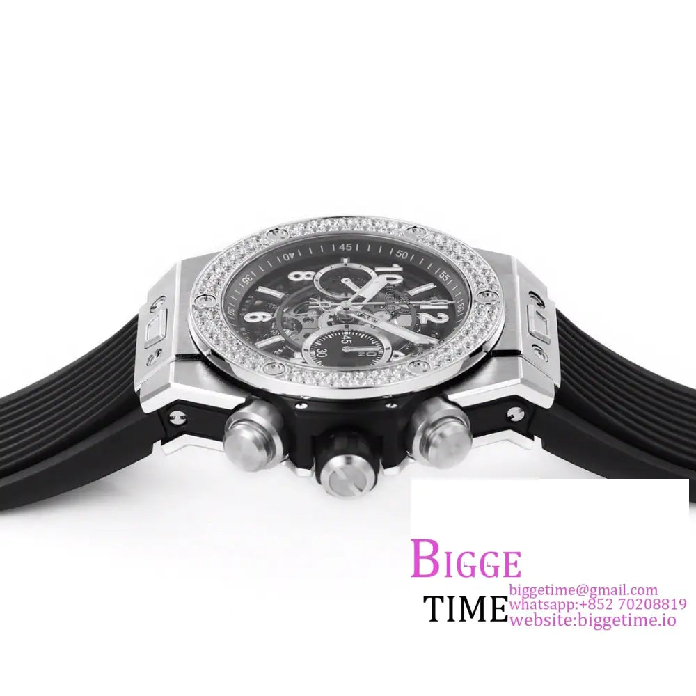 Big Bang Unico Chrono 42Mm Diamond Bezel Skeleton Dial Black Rubber Strap Bbf A1280 Hublot