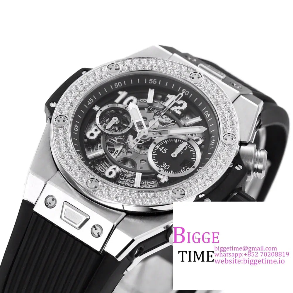 Big Bang Unico Chrono 42Mm Diamond Bezel Skeleton Dial Black Rubber Strap Bbf A1280 Hublot