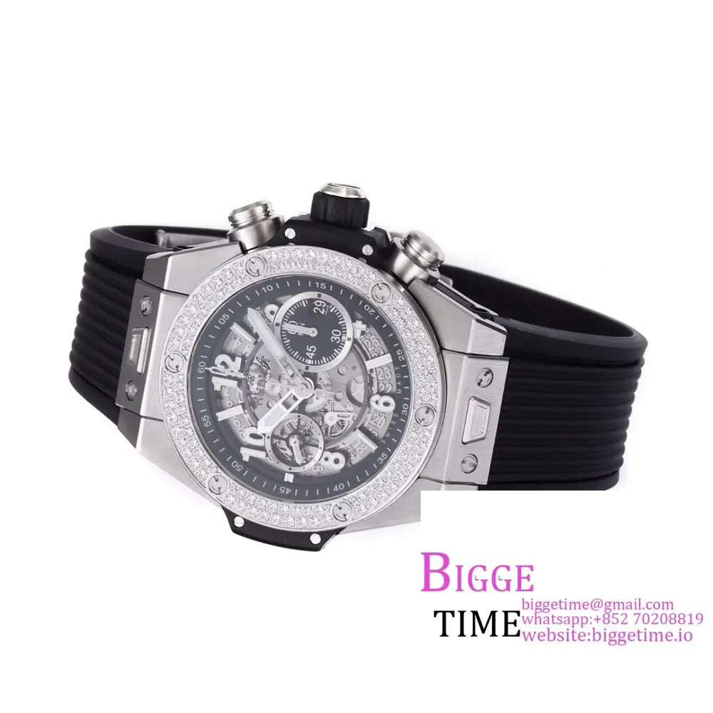 Big Bang Unico Chrono 42Mm Diamond Bezel Skeleton Dial Black Rubber Strap Bbf A1280 Hublot