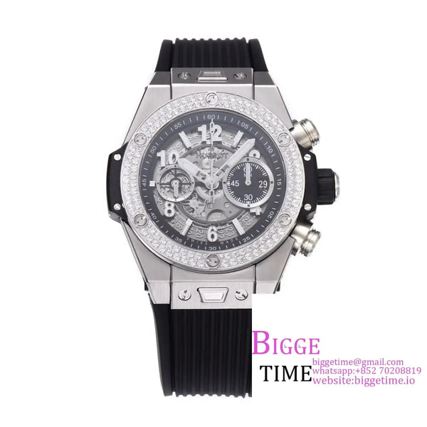 Big Bang Unico Chrono 42Mm Diamond Bezel Skeleton Dial Black Rubber Strap Bbf A1280 Option1 Hublot