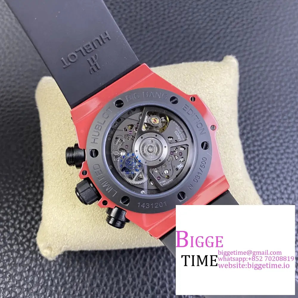 Big Bang Unico Chrono 42Mm Red Ceramic Bezel Skeleton Dial Rubber Strap Bbf A1280 Hublot