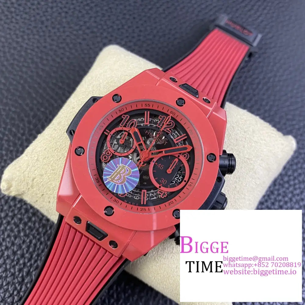 Big Bang Unico Chrono 42Mm Red Ceramic Bezel Skeleton Dial Rubber Strap Bbf A1280 Hublot