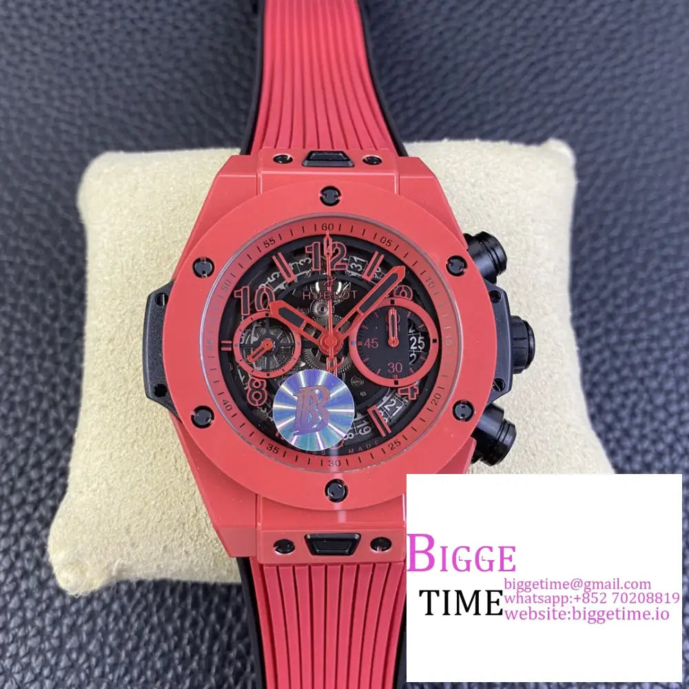 Big Bang Unico Chrono 42Mm Red Ceramic Bezel Skeleton Dial Rubber Strap Bbf A1280 Option1 Hublot