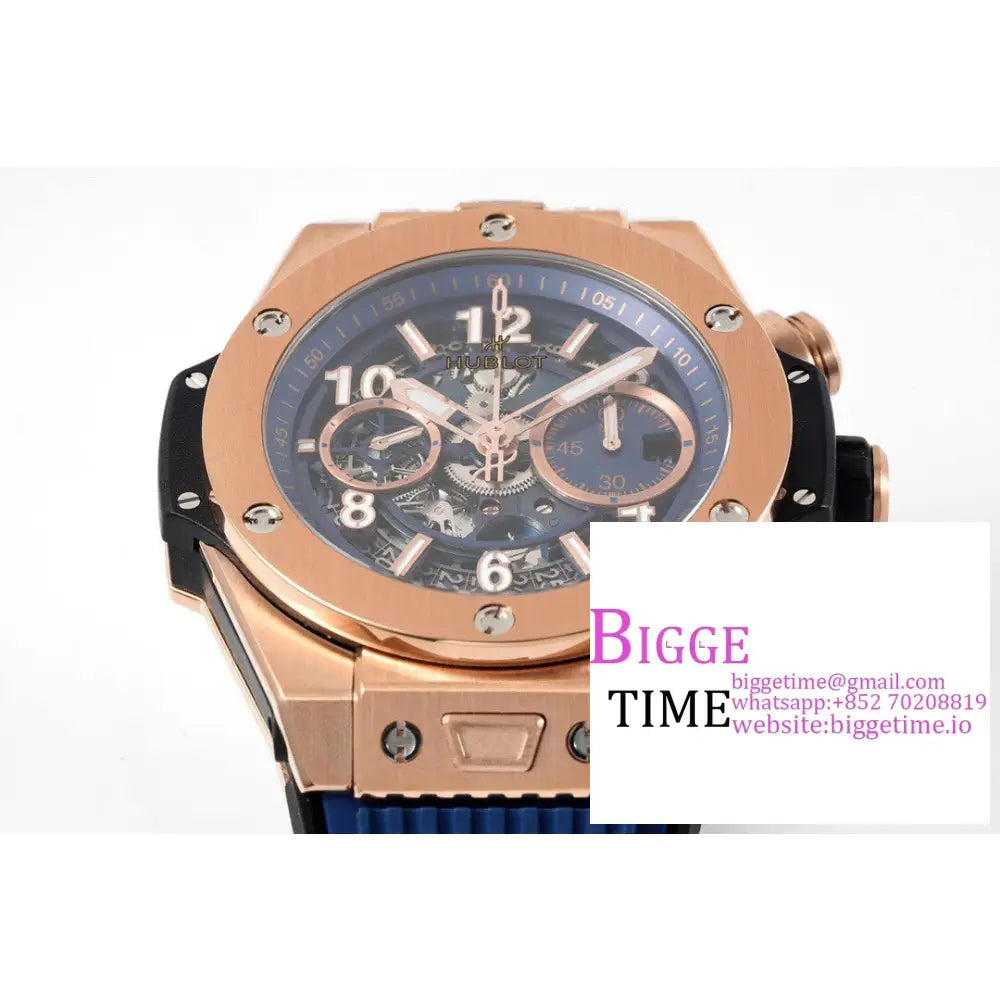 Big Bang Unico Chrono 42Mm Rg Blue Skeleton Dial Rubber Strap Bbf A1280 Hublot