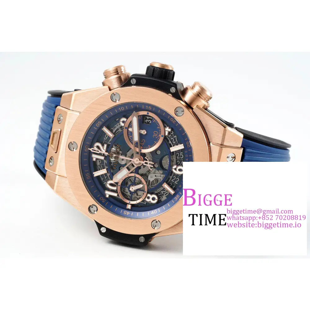 Big Bang Unico Chrono 42Mm Rg Blue Skeleton Dial Rubber Strap Bbf A1280 Hublot