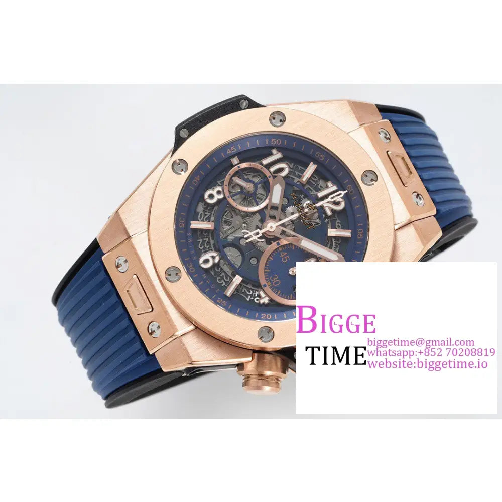 Big Bang Unico Chrono 42Mm Rg Blue Skeleton Dial Rubber Strap Bbf A1280 Hublot