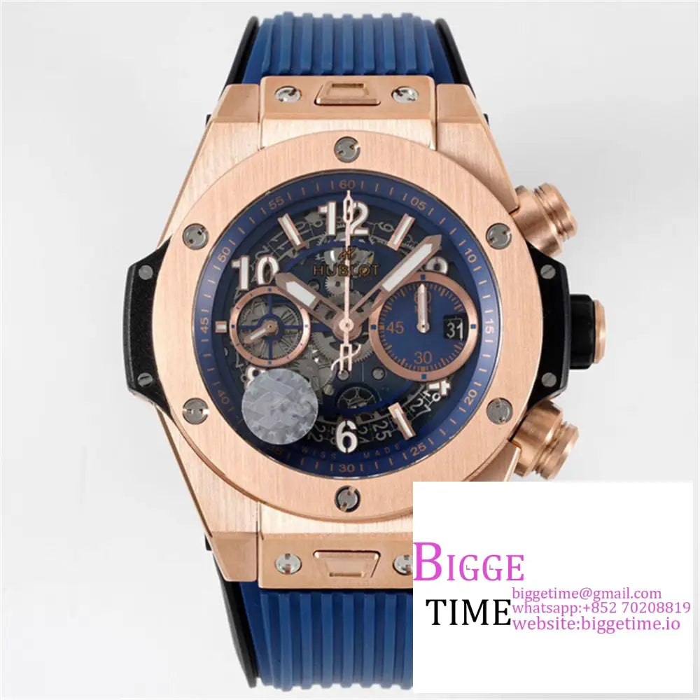 Big Bang Unico Chrono 42Mm Rg Blue Skeleton Dial Rubber Strap Bbf A1280 Option1 Hublot