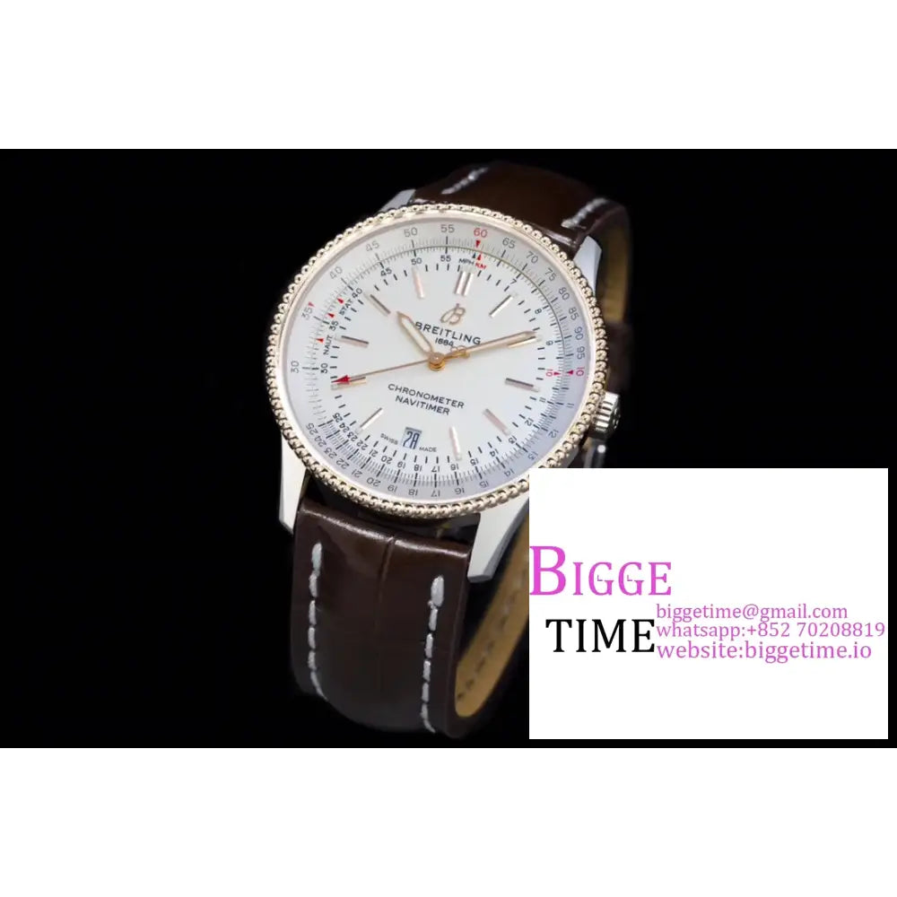 Breitling 41Mm Navitimer Rg White Dial Brown Leather Strap V7F A2824